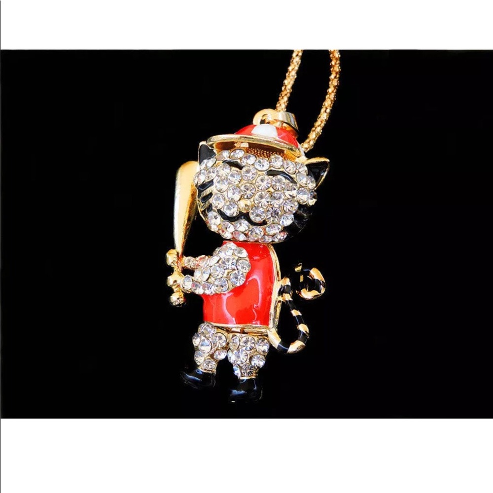 Crystal Cat Baseball Player Necklace